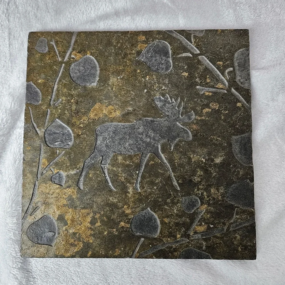 Quarry Collection Charles Mason Signed Moose Natural Stone Slate Trivet Tile 7.5